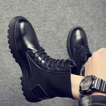Britanski stil za moške priložnostne nogavice, čevlji dihanje mehko usnje, usnjeni čevlji črni platformo boot mladi gospod gleženj botas chaussures