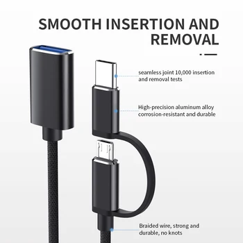 Adapter kabel C-tip micro USB na USB 3.0 Pretvornik Adapter za Samsung 2v1 Najlon Pleteni podatkovni kabel 0