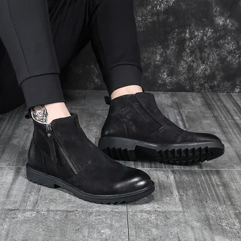 Chelsea škornji za moške priložnostne na prostem desert boot black naravnega usnja čevlji Britanski stil kavboj bota masculina gleženj bottes