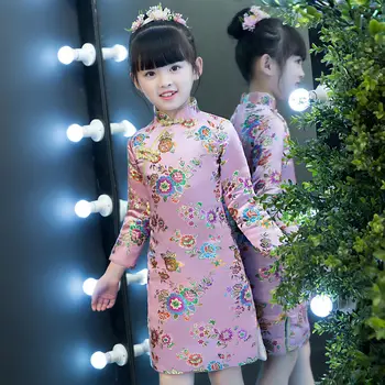 Starodavni Kitajski Slog Dekleta, Zgostitev Vezenje Qipao Določa Pozimi Dojencek Dekliška Oblačila, Otroci, Oblačila Vrhunskih Cvet Dekle