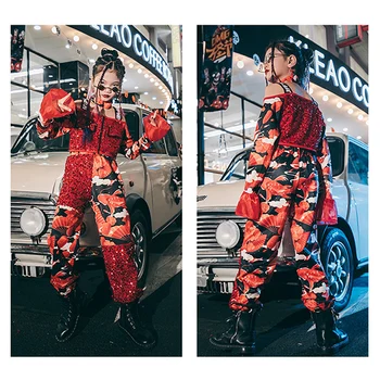 Dekleta Hip Hop Dancewear Jazz Ples, Oblačila Kitajski Slog Sequins Plesalka Obleke Festival Oblačila Street Dance Fazi Kostum