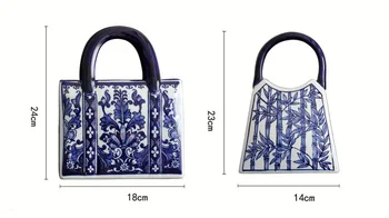 Kitajski-style Modra In Bela Keramični Torbici Obliko Vaza iz Porcelana Vaze Za Umetno Dekoracijo Cvet Vaze