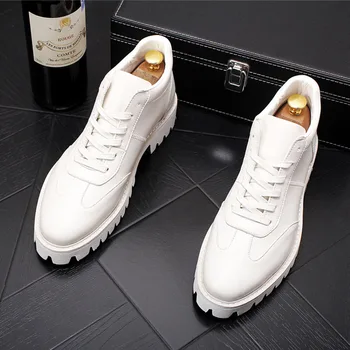 Korejski slog moških priložnostne platforma čevlji črno bele čevlje trend lep pravega usnja boot dihanje ulične gleženj botas 1