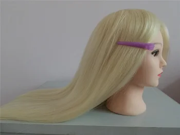 68 cm 80% Blondinka Človeških Las Žensko Manekenka Frizerski Styling Usposabljanje Glavo lutka visoke kakovosti Manekenka Glavo 1