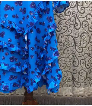 Najnovejši Modni Oblikovalec Obleko 2021 Jeseni, Pozimi Stranka Dogodkov Žensk O-Vratu Očarljivo Cvjetnim Tiskanja Kaskadne Ruffle Modra Obleka 1