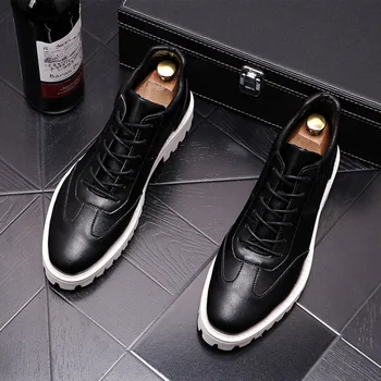 Korejski slog moških priložnostne platforma čevlji črno bele čevlje trend lep pravega usnja boot dihanje ulične gleženj botas 2