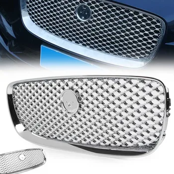 Chrome Vozila Sprednja Maska Očesa Radiator Zgornji Žar ABS Kritje Za Jaguar XF XFR 2016 2017 2018 z Rdečo Emblem logotip 3